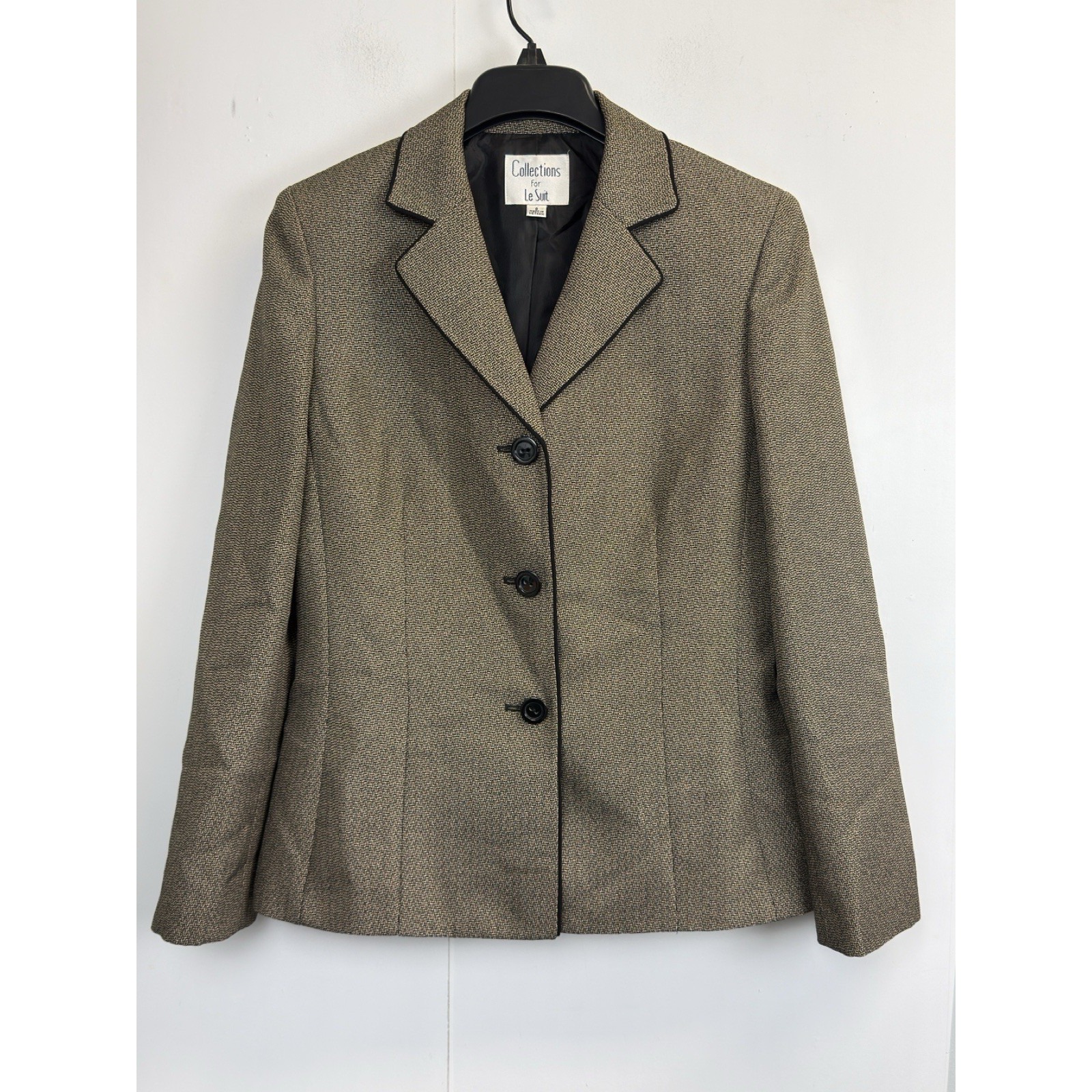Le Suit Blazer Suit Career Coat Womens Size 8 Gold/Black Lined 3 Button Business